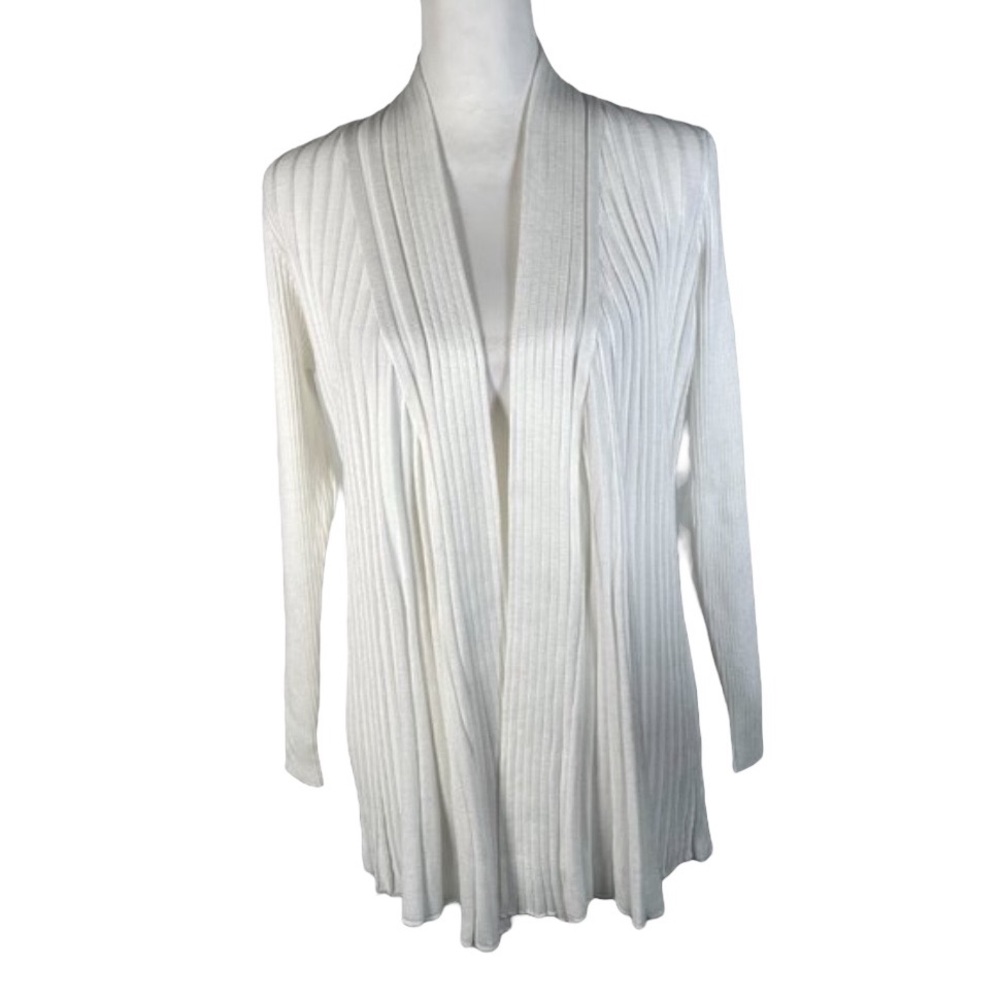 BRCHNY White Ivory Open Front Tight Knit Long Sleeve Cardigan Sweater PL